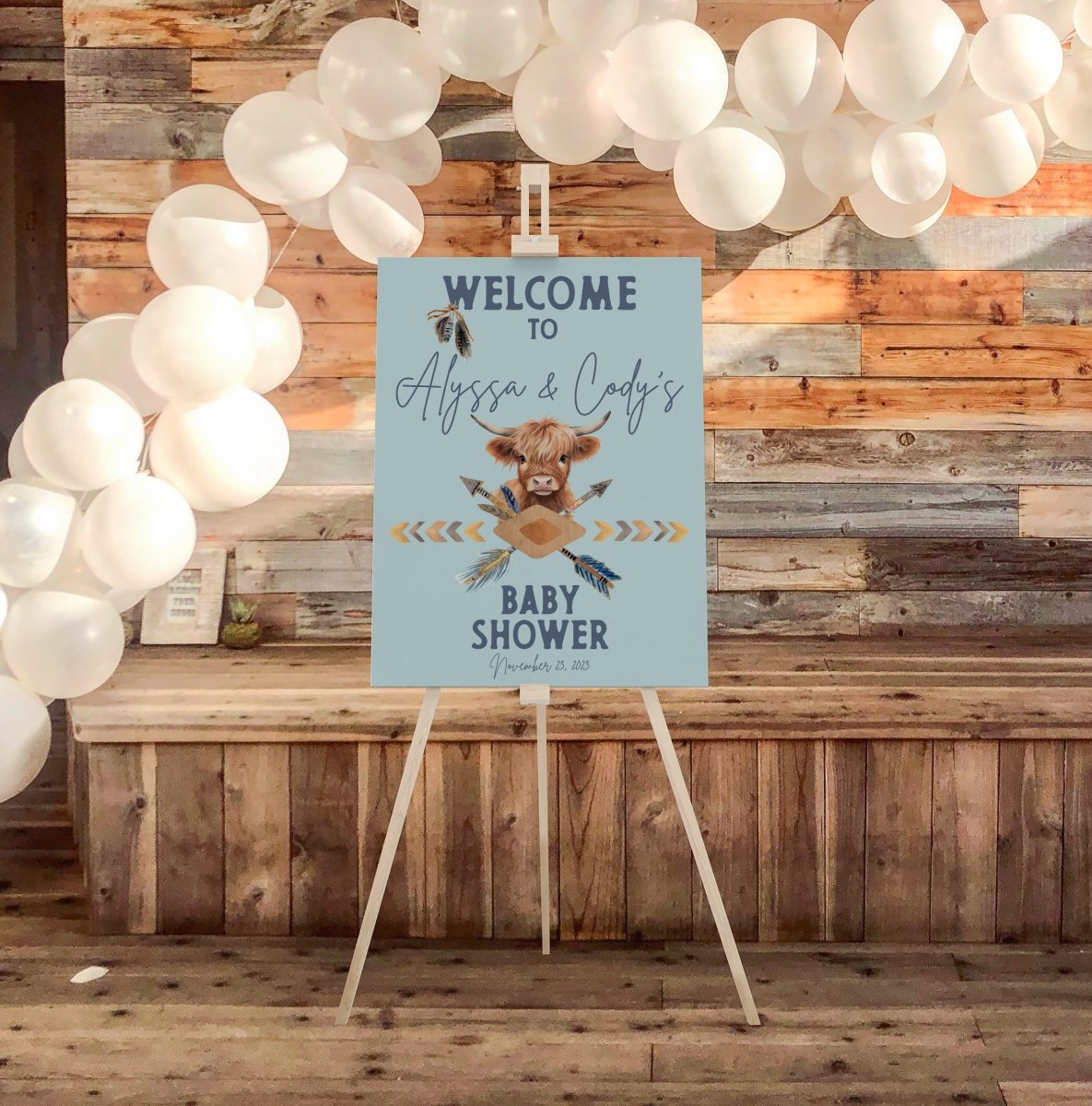 Blue Highland Cow Baby Shower Welcome Sign - Blue Highland Cow, gender_boy, text