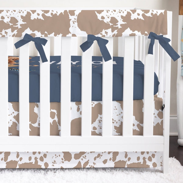 Blue Highland Cow Cowhide Personalized Crib Bedding - Blue Highland Cow, gender_boy, text