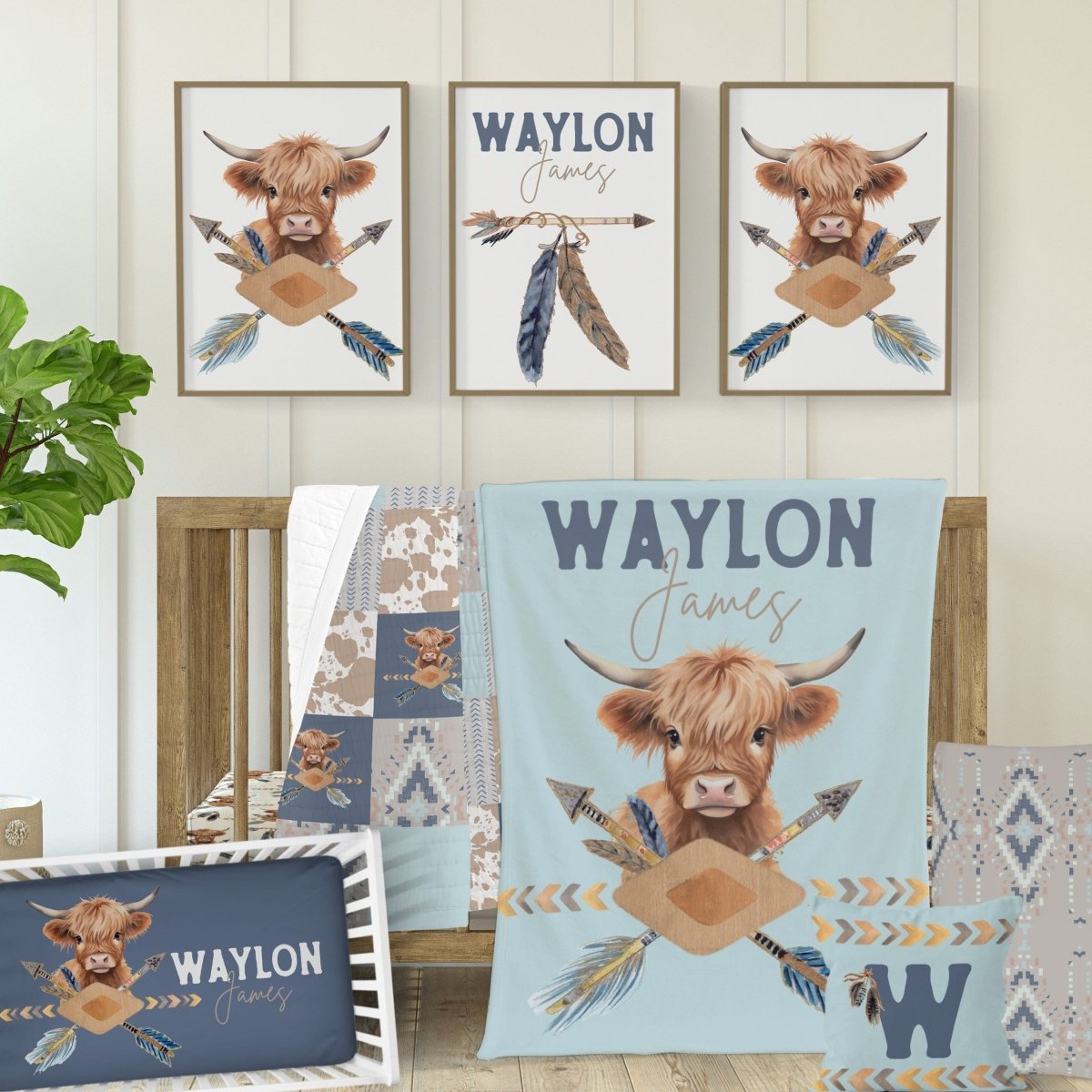 Blue Highland Cow Nursery Collection - Blue Highland Cow, gender_boy, text