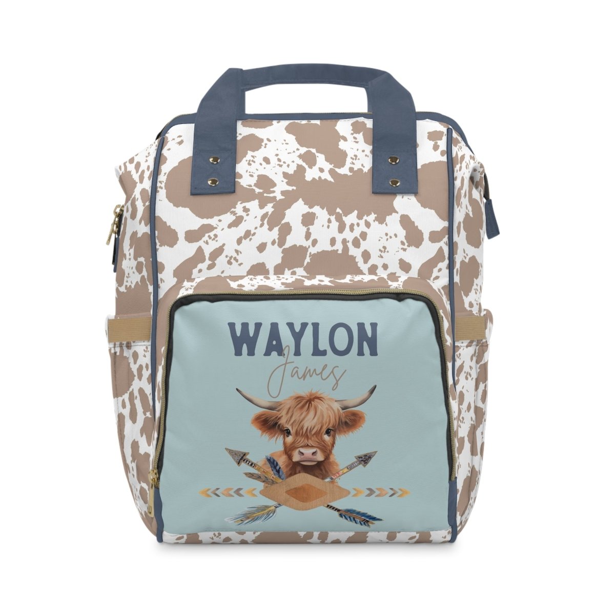 Blue Highland Cow Personalized Backpack Diaper Bag - Diaper Bag
