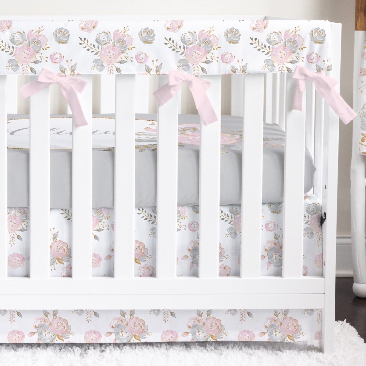 Blush Gold Floral Crib Bedding - Blush Gold Floral, gender_girl, text