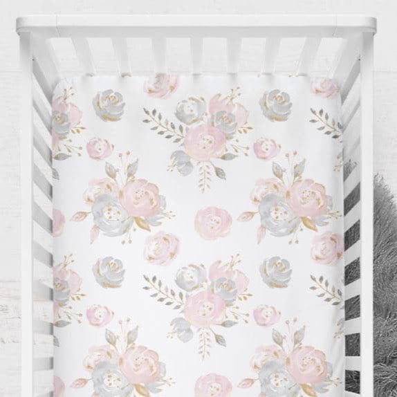 Blush Gold Floral Crib Sheet - gender_girl, Theme_Floral,