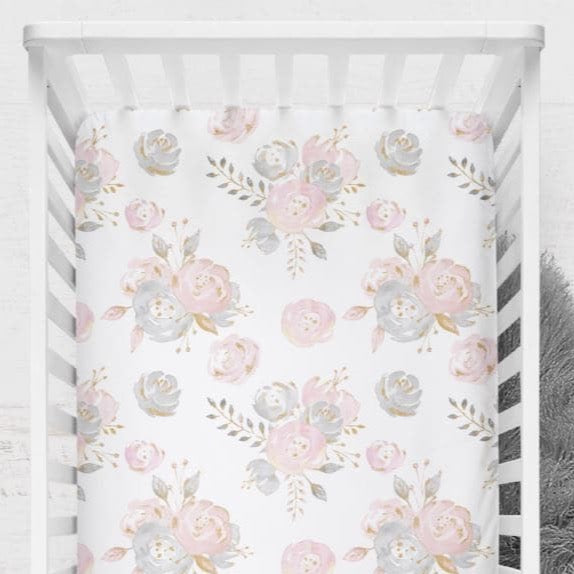 Blush Gold Floral Crib Sheet - gender_girl, Theme_Floral,