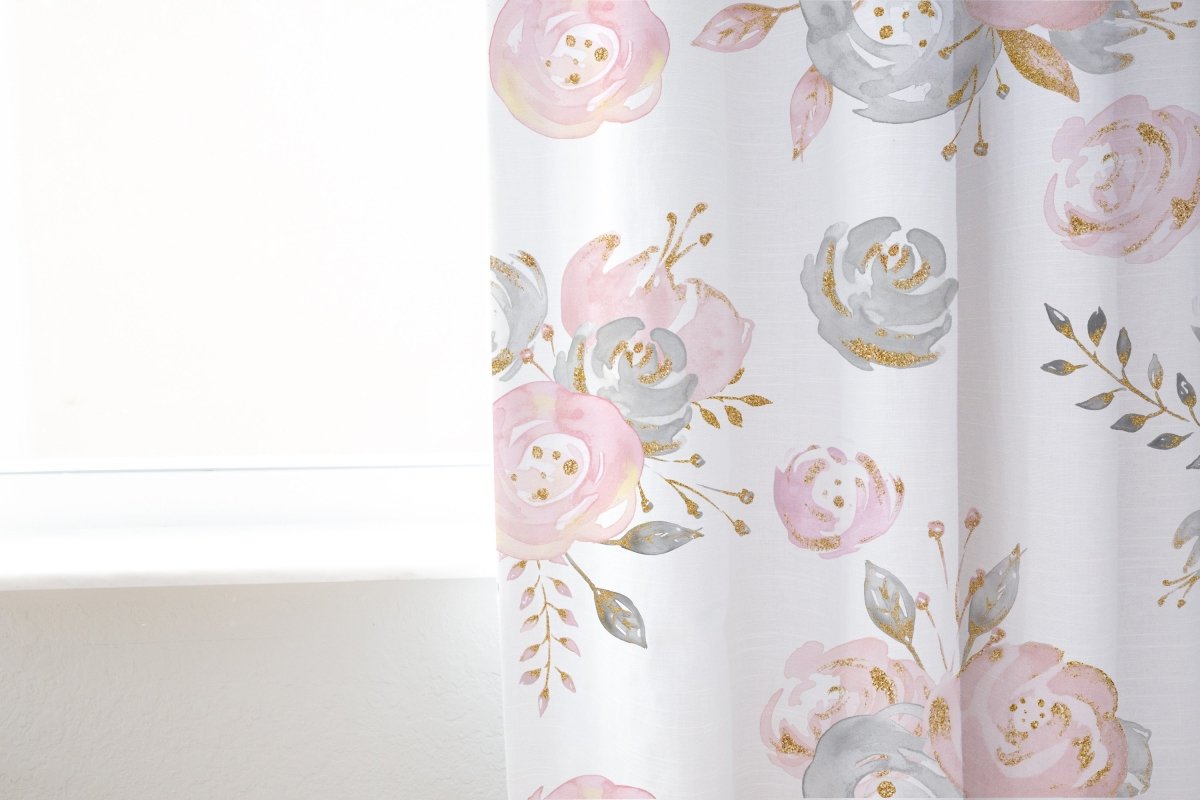 Blush Gold Floral Curtain Panel - Blush Gold Floral, gender_girl, Theme_Floral