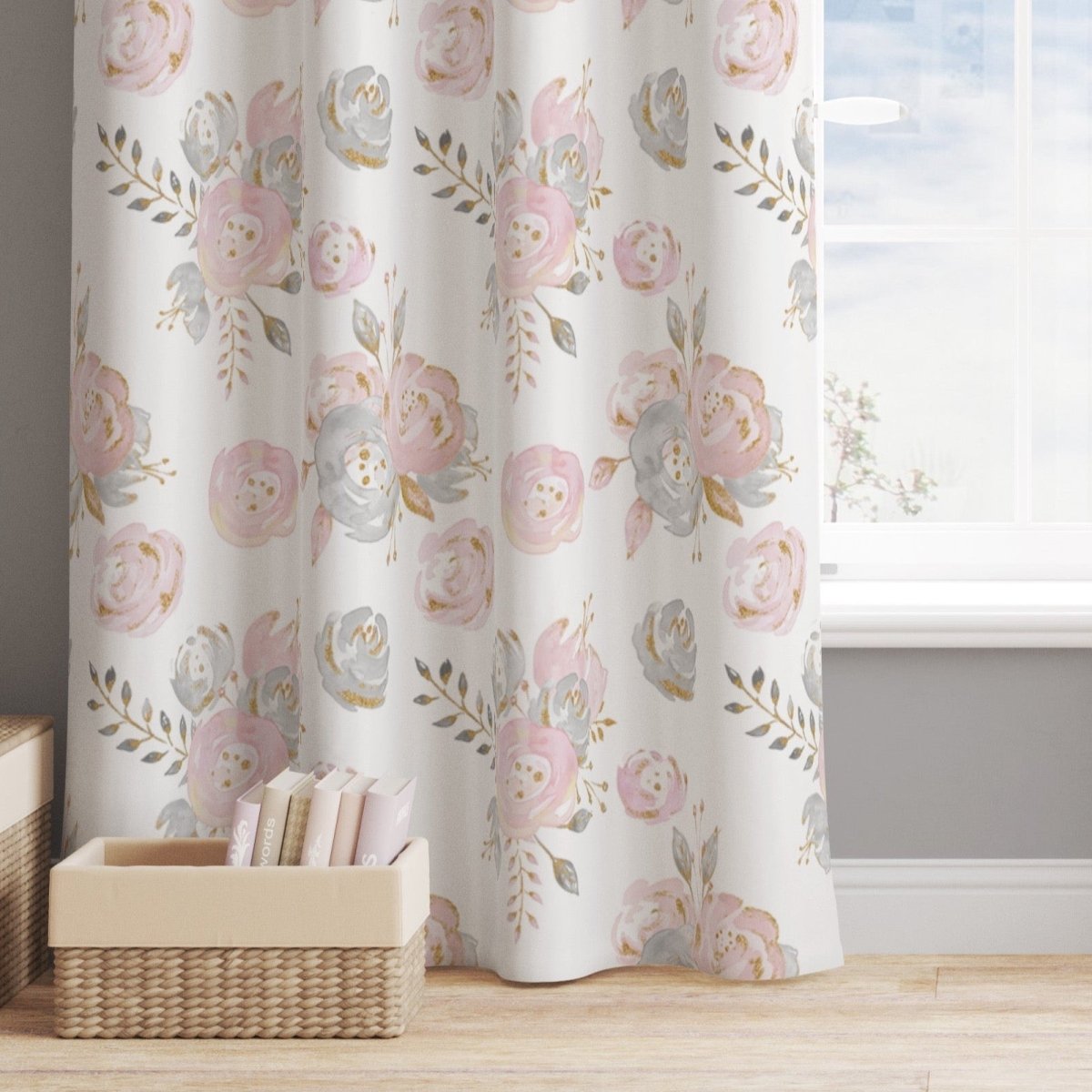 Blush Gold Floral Curtain Panel - Blush Gold Floral, gender_girl, Theme_Floral