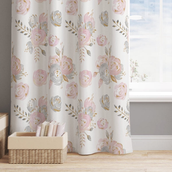 Blush Gold Floral Curtain Panel
