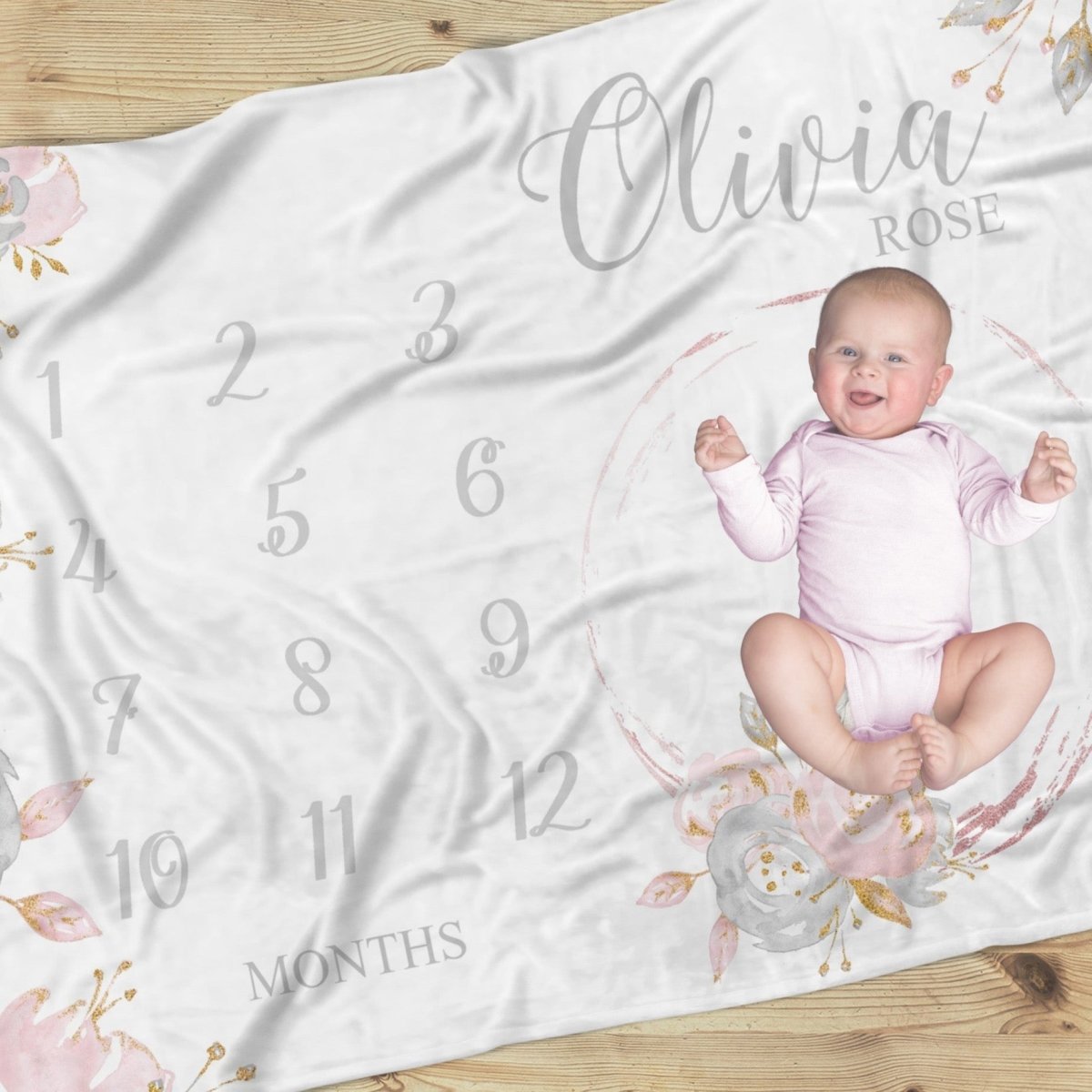 Blush Gold Floral Milestone Blanket - Blush Gold Floral, gender_girl, text