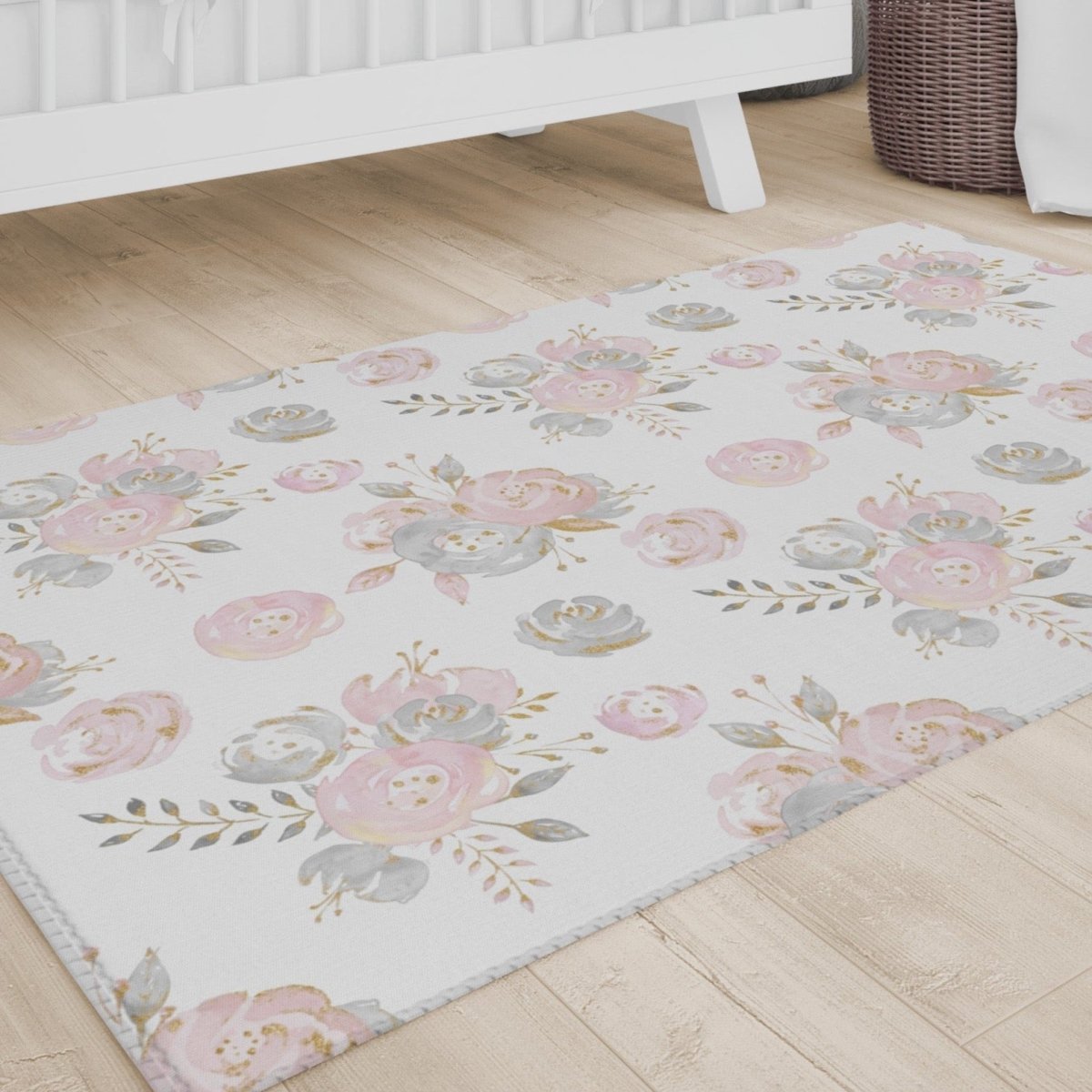 Blush Gold Floral Nursery Rug - Blush Gold Floral, gender_girl, Theme_Floral
