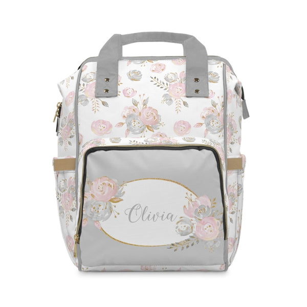 Blush Gold Floral Personalized Backpack Diaper Bag - Diaper Bag