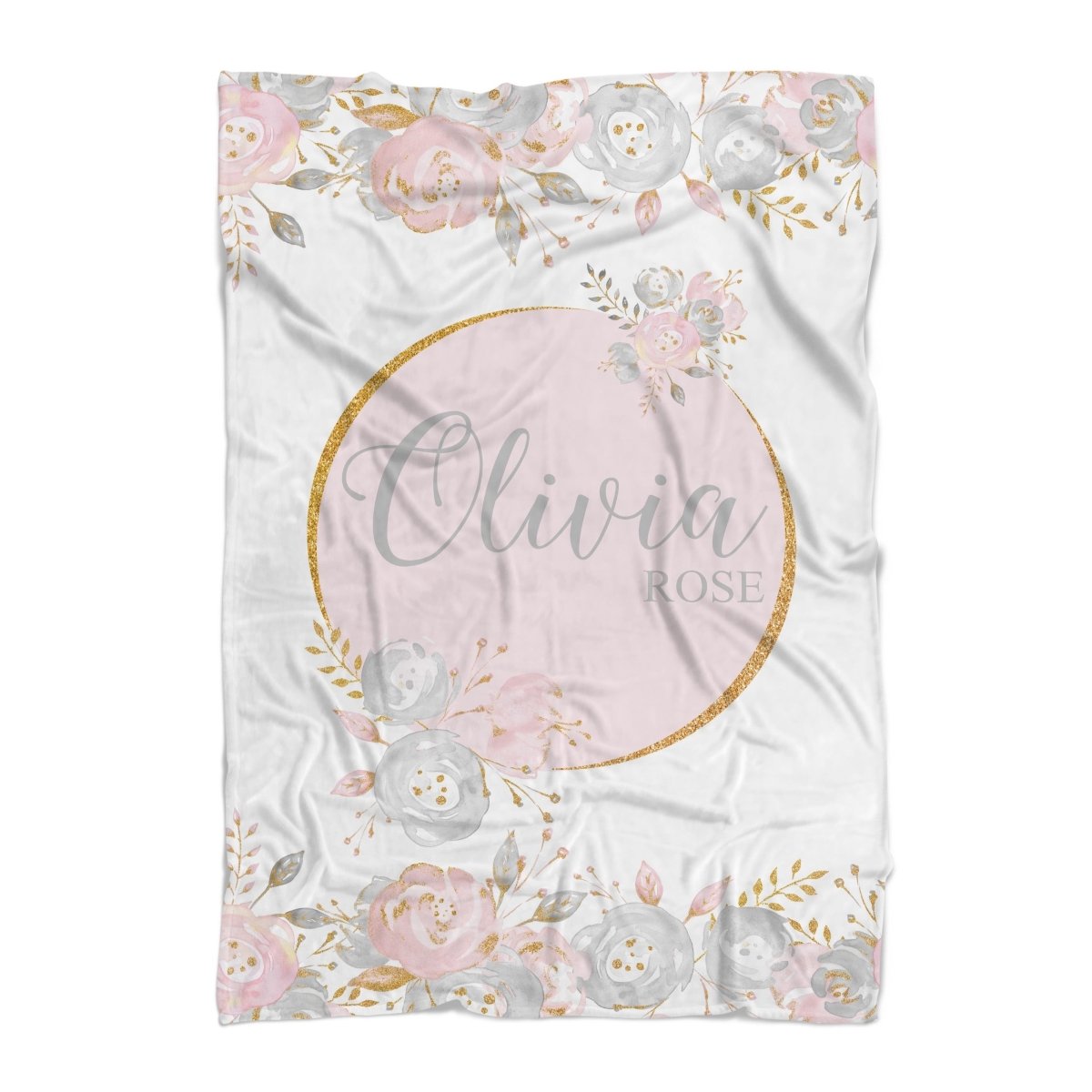 Blush Gold Floral Personalized Minky Blanket - Blush Gold Floral, gender_girl, Personalized_Yes