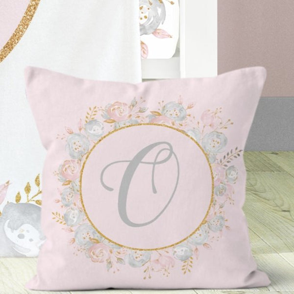 Blush Gold Floral Personalized Throw Pillow - Blush Gold Floral, gender_girl, text