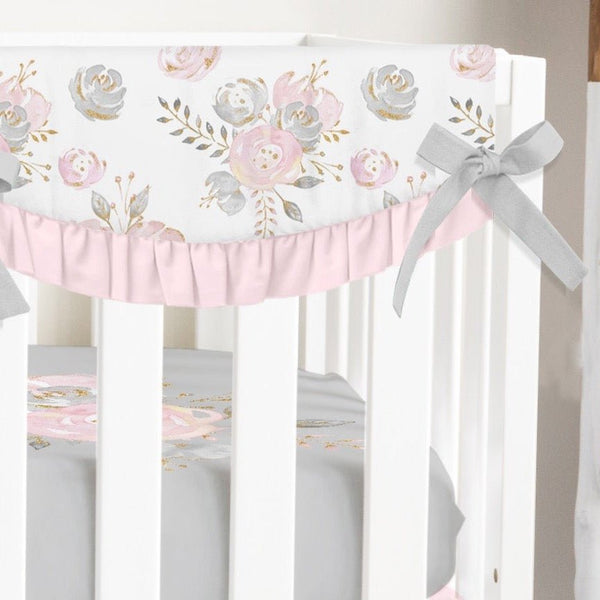 Blush Gold Floral Scalloped Crib Rail Guards - Blush Gold Floral, gender_girl, Theme_Floral