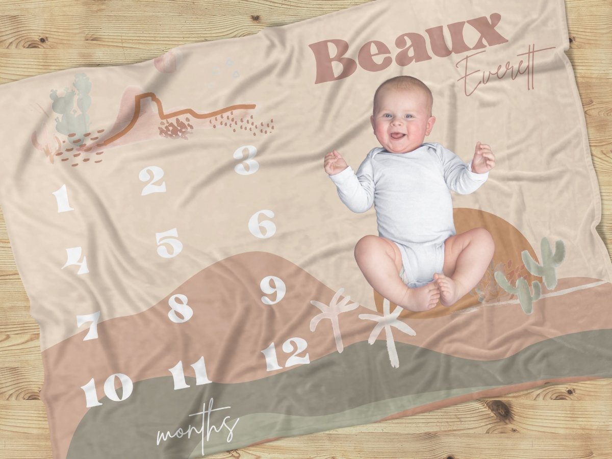 Boho Desert Milestone Minky Blanket - Boho Desert, gender_boy, text
