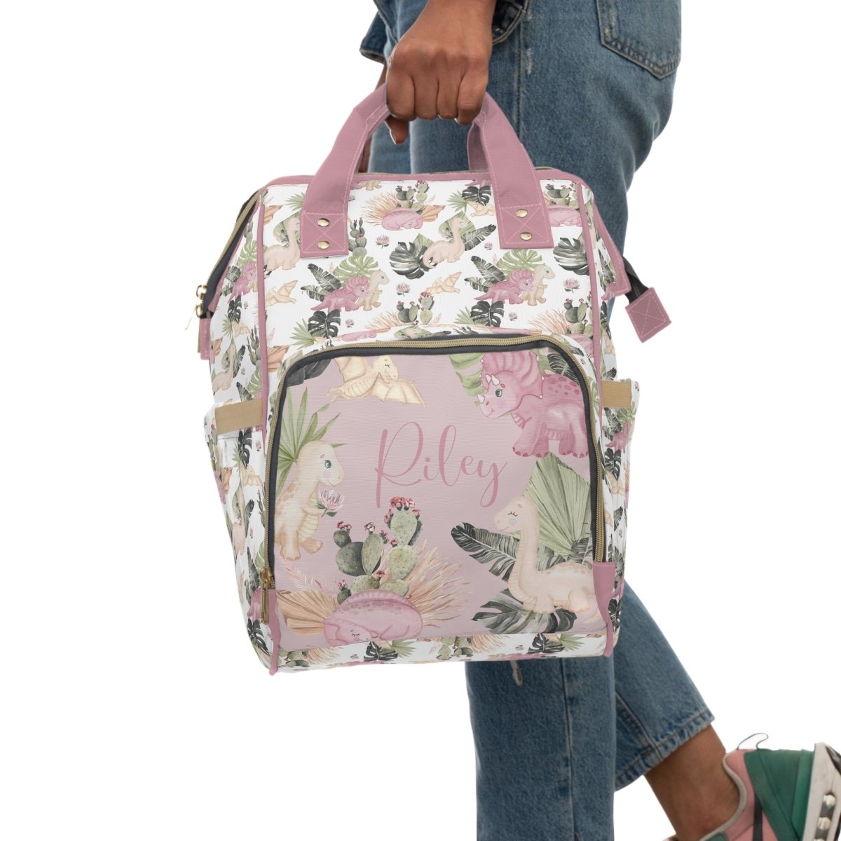 Boho Dino Personalized Backpack Diaper Bag - boho dino, gender_girl, text