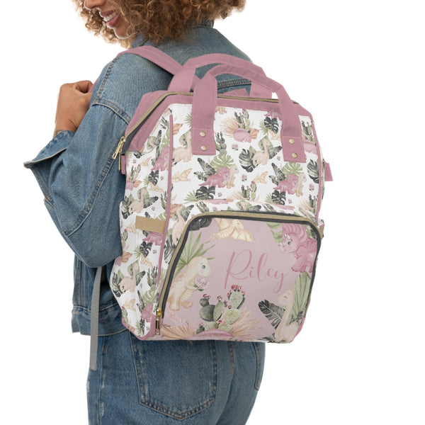 Boho Dino Personalized Backpack Diaper Bag - boho dino, gender_girl, text