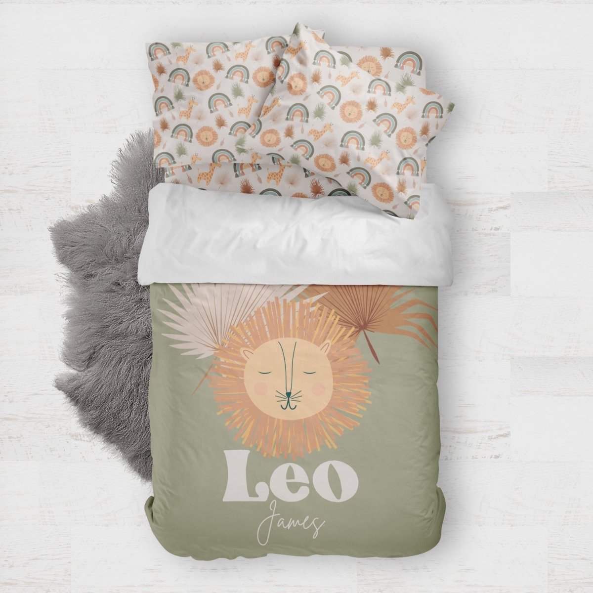 Boho Jungle Lion Kids Bedding Set (Comforter or Duvet Cover) - Boho Jungle, gender_boy, gender_neutral