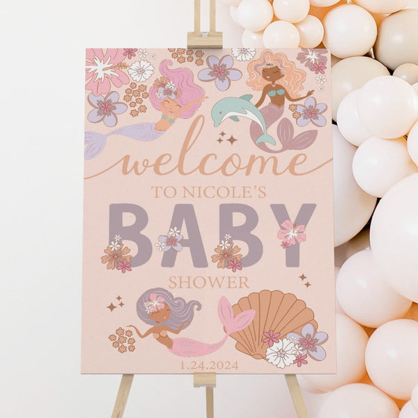 Boho Mermaids Baby Shower Welcome Sign - Boho Mermaids, gender_girl, text