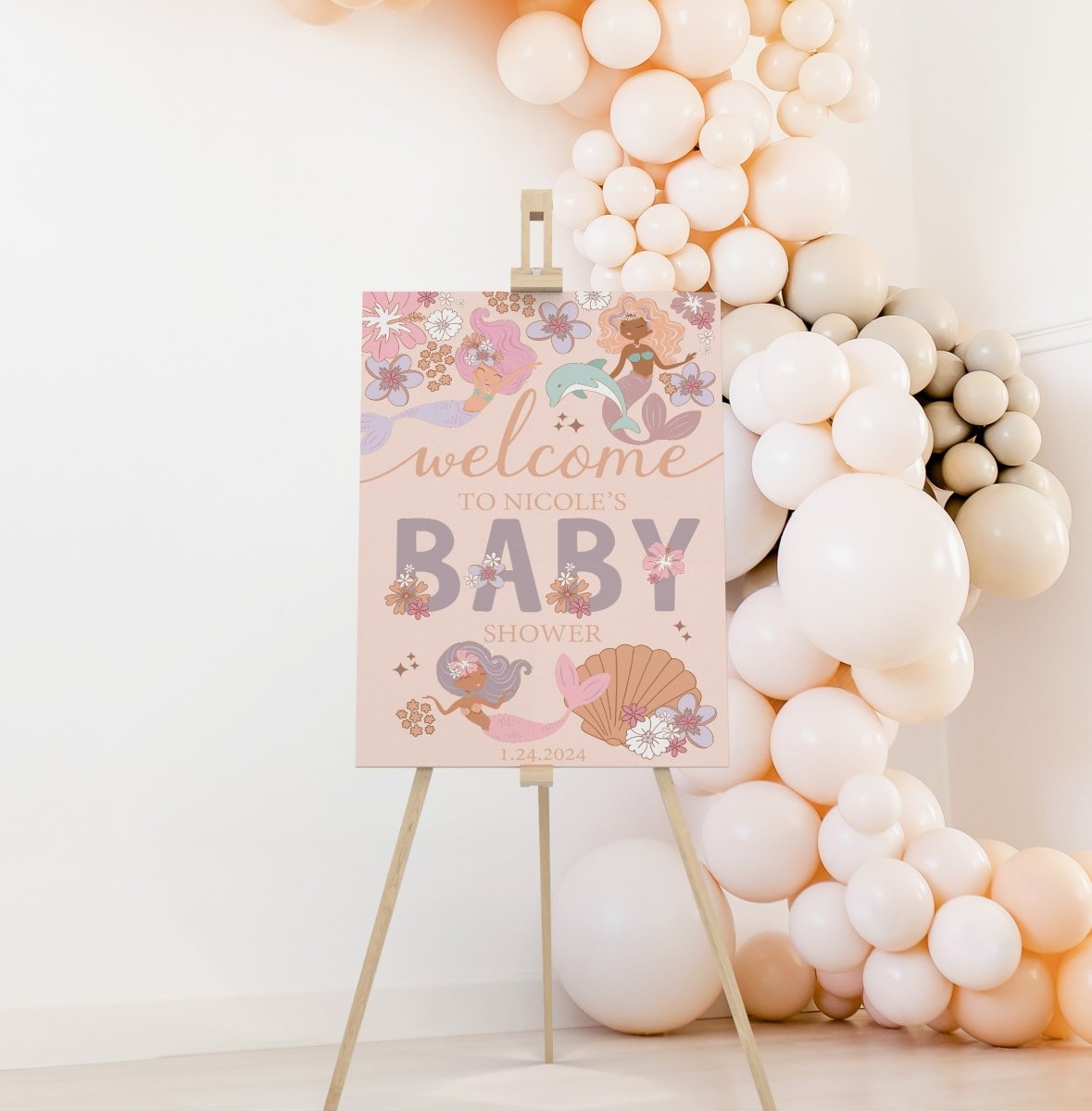 Boho Mermaids Baby Shower Welcome Sign - Boho Mermaids, gender_girl, text