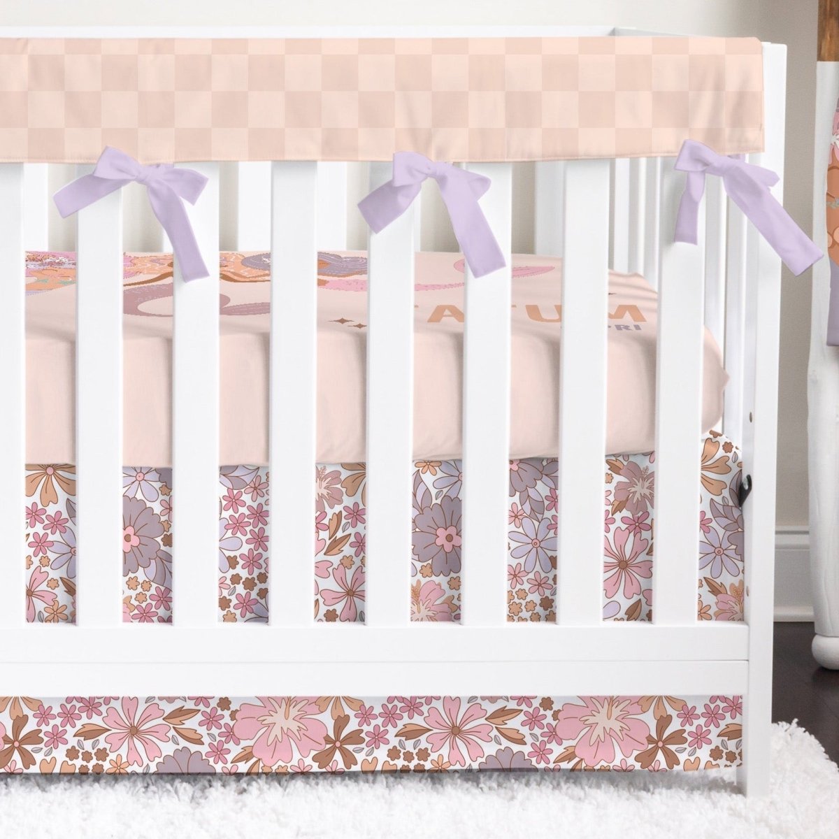 Boho Mermaids Checkered Personalized Crib Bedding - Boho Mermaids, gender_girl, text