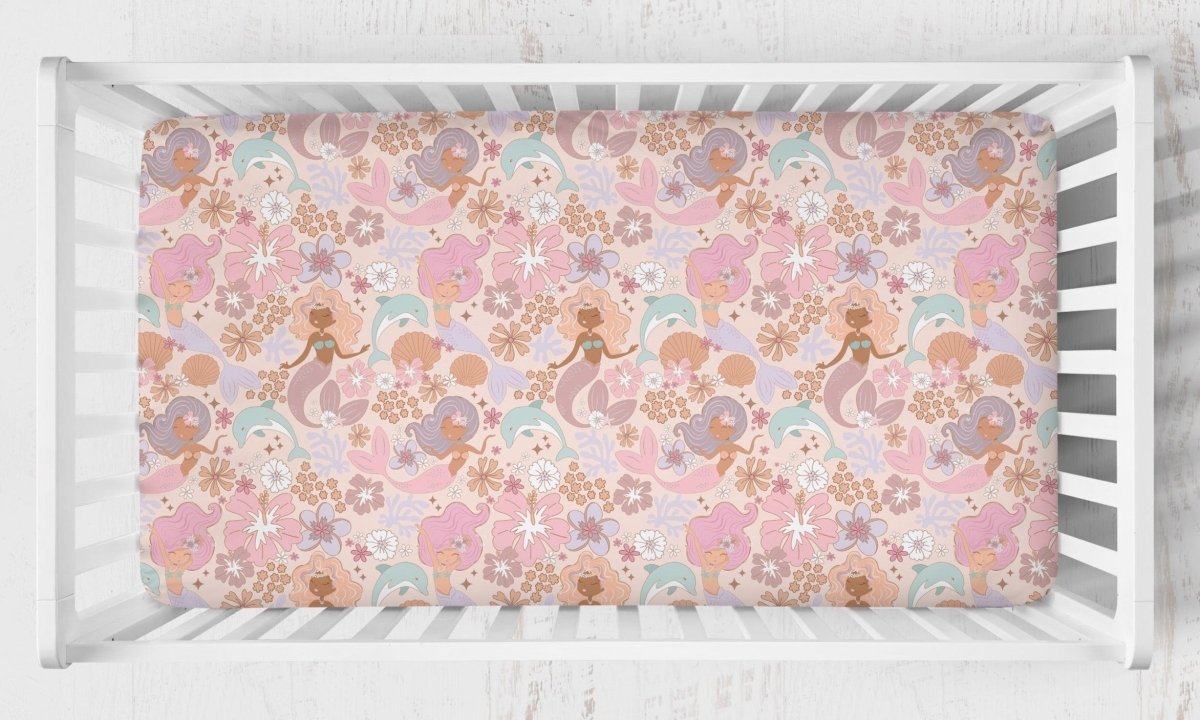 Boho Mermaids Floral Crib Bedding - Boho Mermaids, gender_girl, text