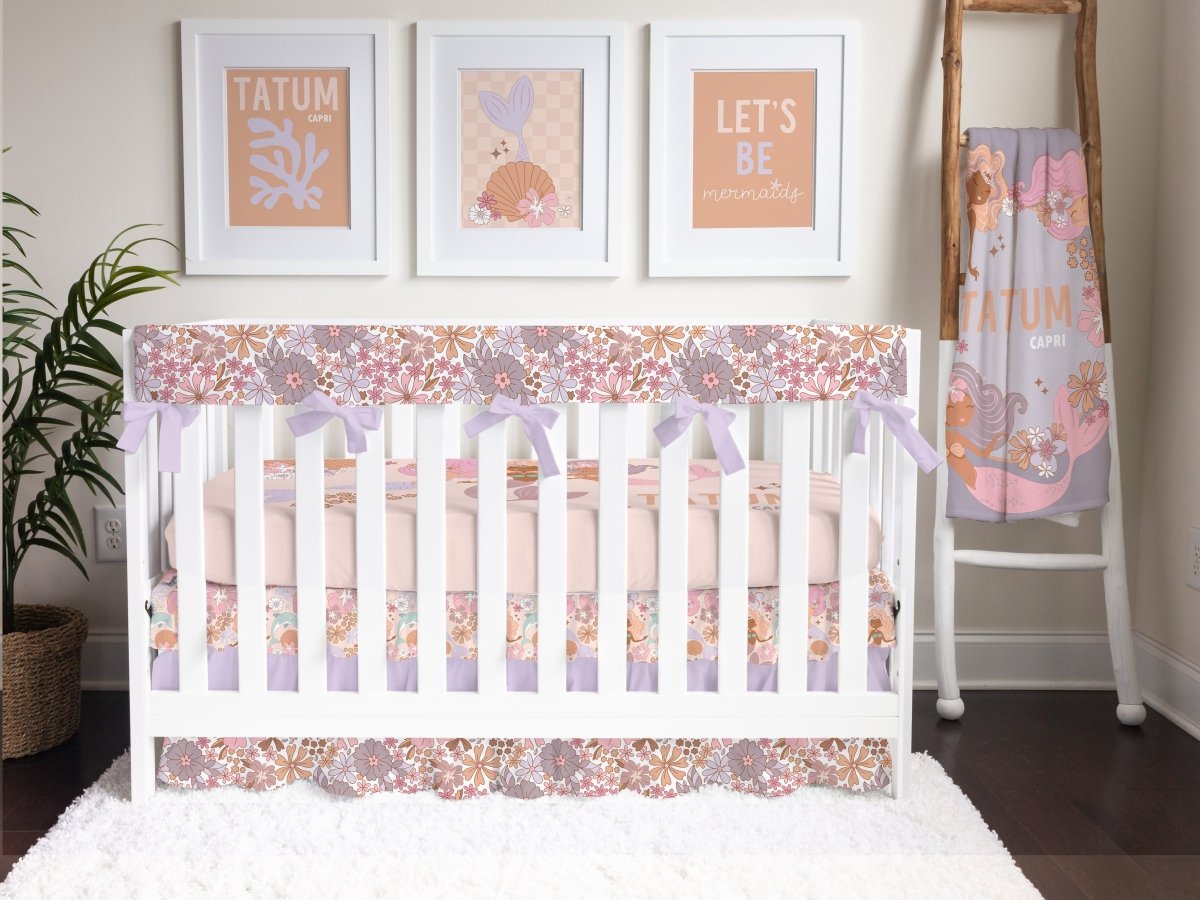 Boho Mermaids Floral Ruffled Crib Bedding - Boho Mermaids, gender_girl, text