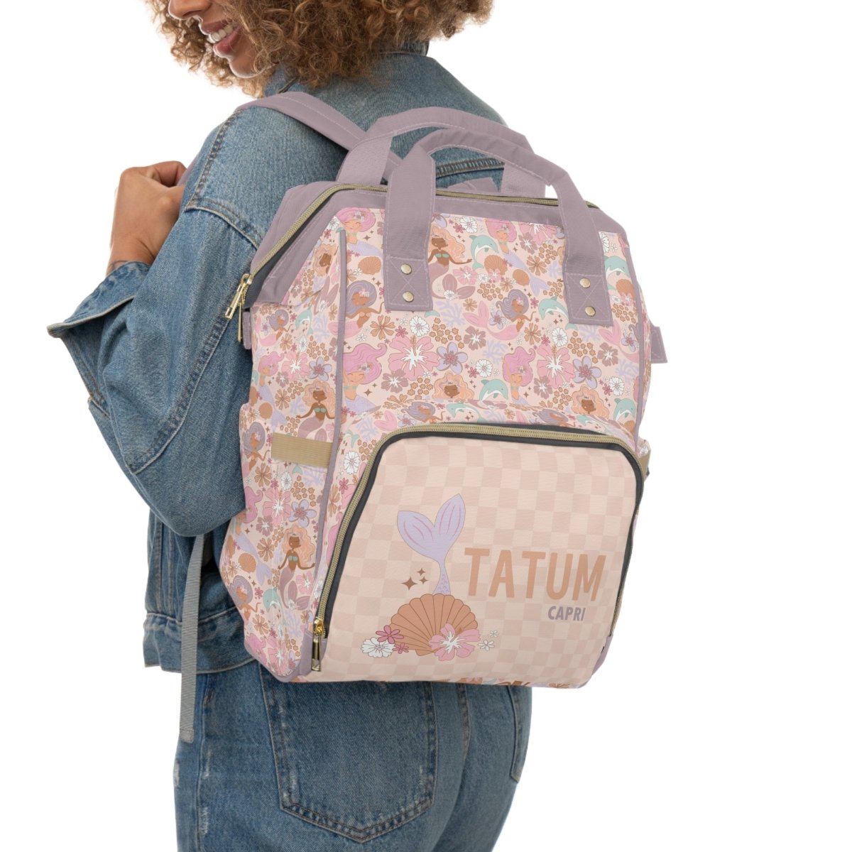 Boho Mermaids Personalized Backpack Diaper Bag - Boho Mermaids, gender_girl, text