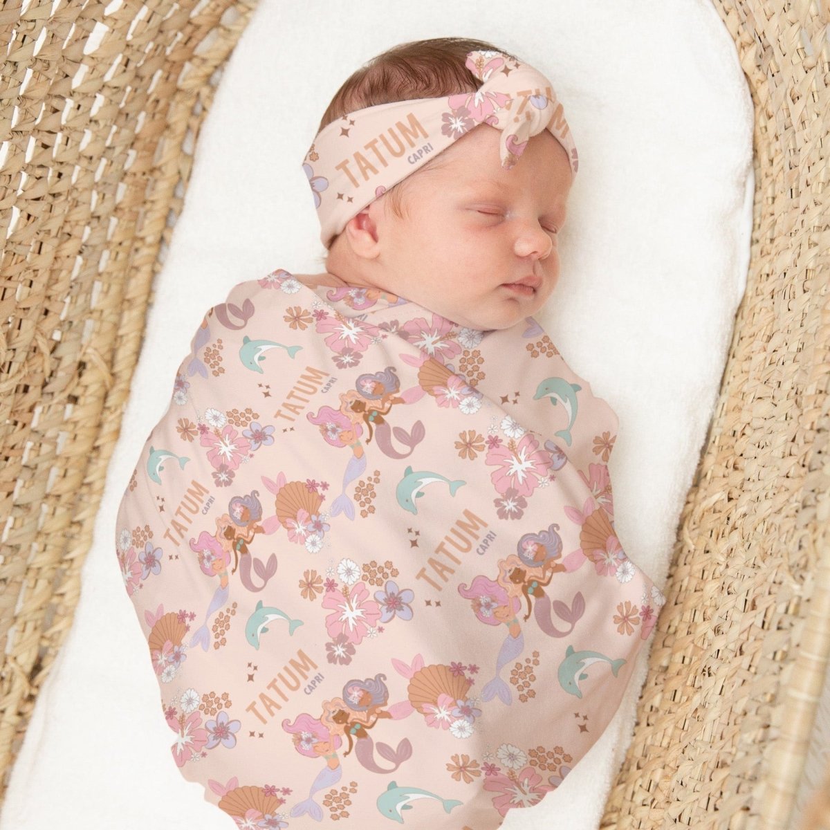 Boho Mermaids Personalized Swaddle Blanket Set - gender_girl, text, Theme_Boho