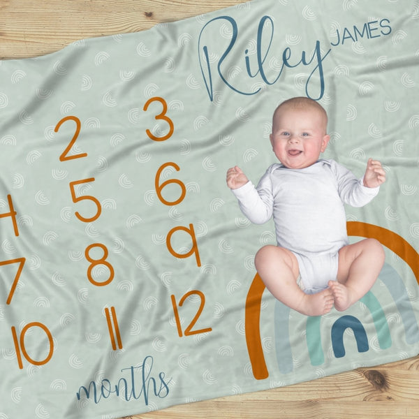 Boho Rainbow Milestone Minky Blanket - Boho Rainbow, gender_boy, gender_neutral