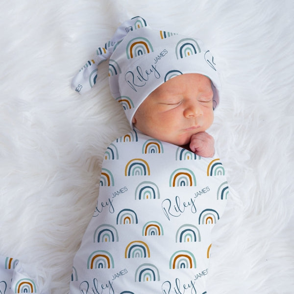 Boho Rainbow Personalized Swaddle Blanket Set - Boho Rainbow, gender_boy, gender_neutral