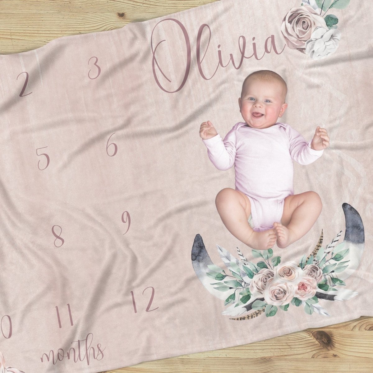 Boho Rose Milestone Minky Blanket - Boho Rose, gender_girl, text