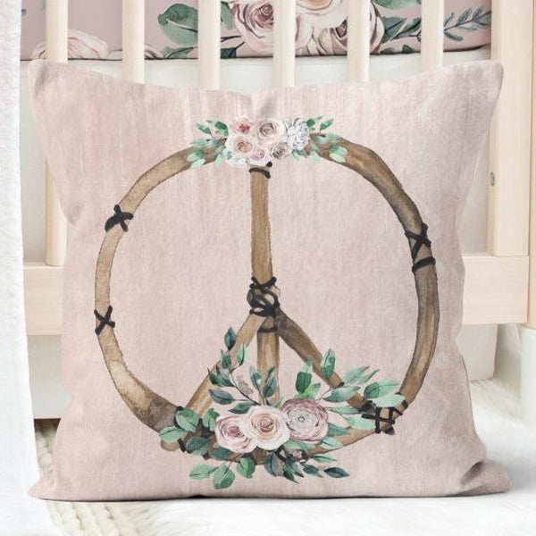 Boho Rose Peace Sign Throw Pillow - Boho Rose, gender_girl, Theme_Boho