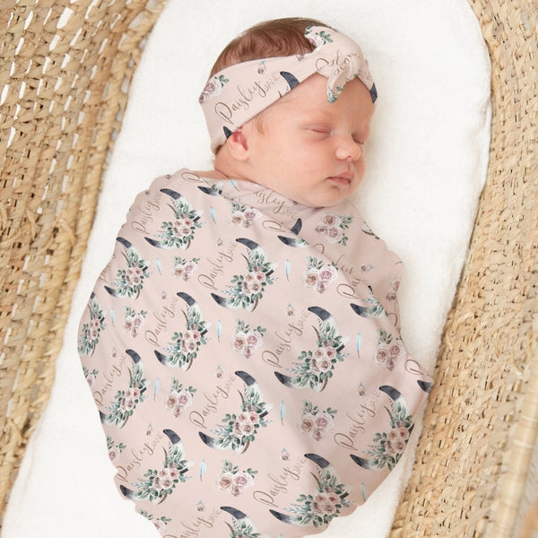 Boho Rose Personalized Swaddle Blanket Set - Boho Rose, gender_girl, text