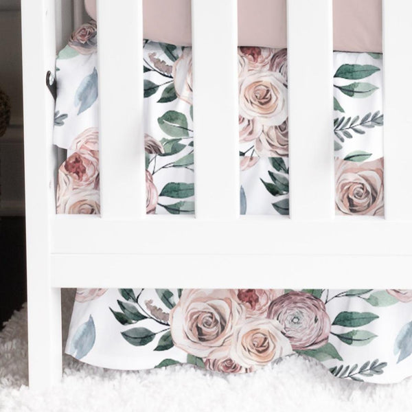 Boho Rose Ruffled Crib Skirt - Boho Rose, gender_girl, Theme_Boho