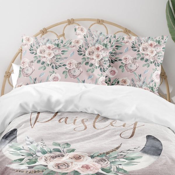 Boho Rose Tribal Personalized Kids Bedding Set (Comforter or Duvet Cover) - Boho Rose, gender_girl, text