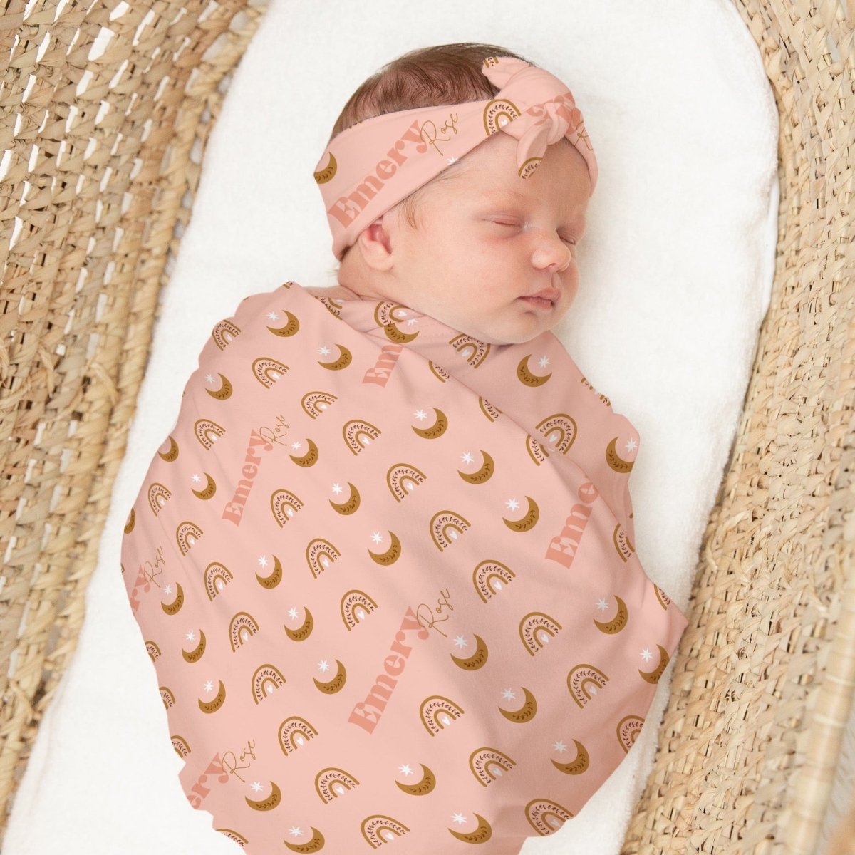 Boho Sunset Personalized Swaddle Blanket Set - Boho Sunset, gender_girl, text