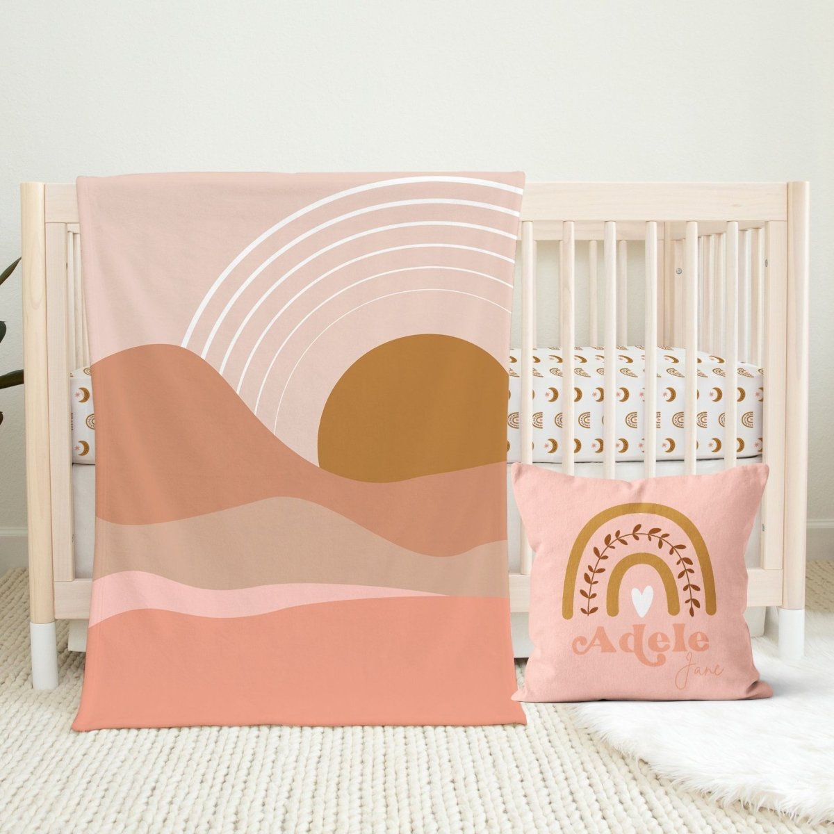 Boho Sunset Rainbow Personalized Nursery Pillow - Boho Sunset, gender_girl, text