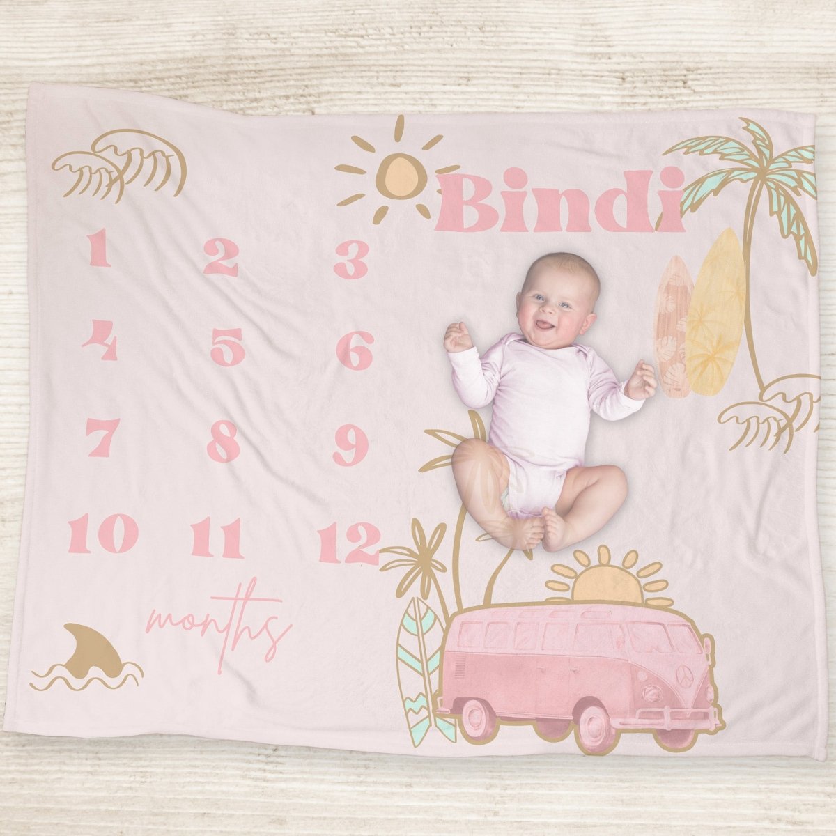 Boho Surfer Girl Milestone Minky Blanket - Boho Surfer Girl, gender_girl, text