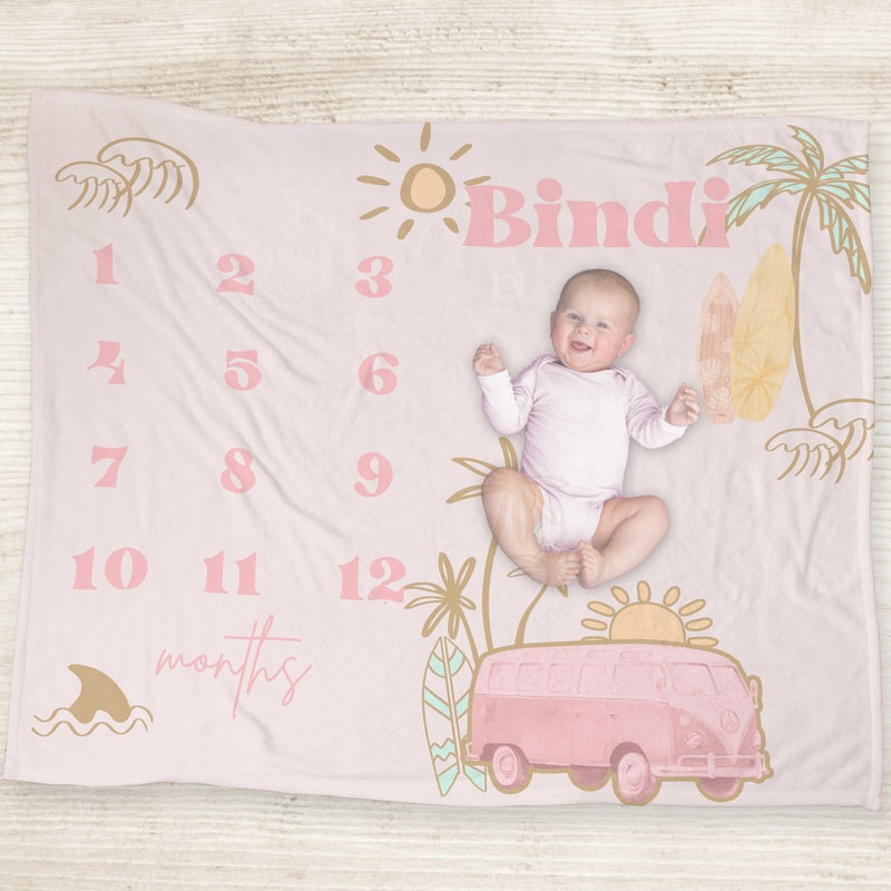 Boho Surfer Girl Milestone Minky Blanket - Boho Surfer Girl, gender_girl, text