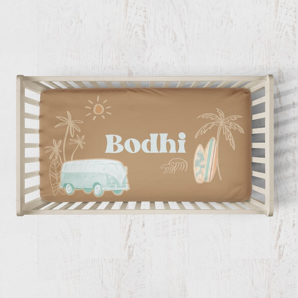 Boho Surfer Personalized Crib Sheet - gender_boy, gender_neutral, Personalized_Yes