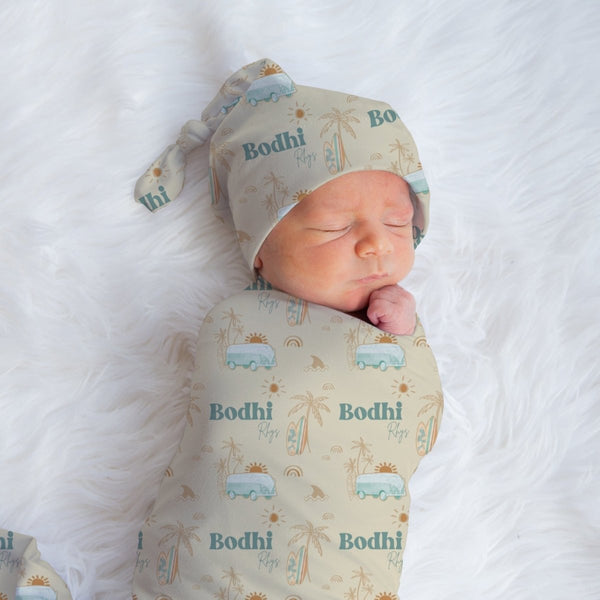 Boho Surfer Personalized Swaddle Blanket Set - Boho Surfer, gender_boy, gender_neutral