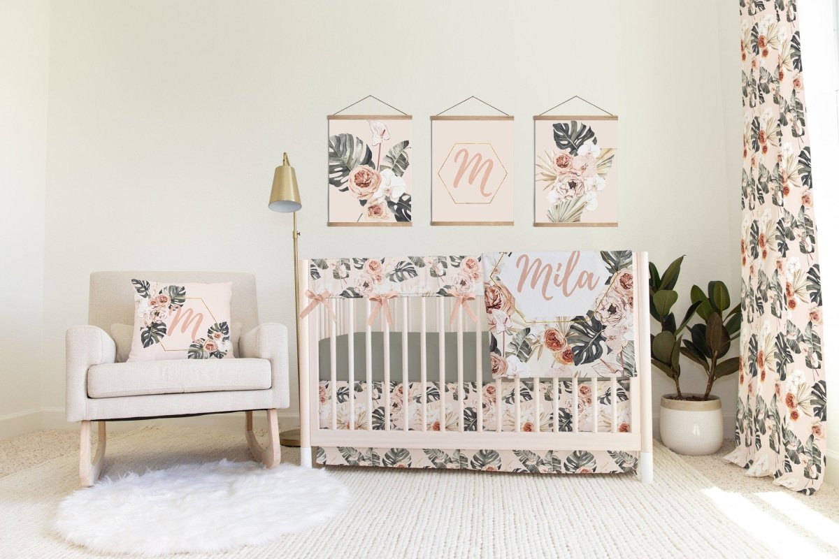 Boho Tropics Drab Olive Crib Bedding - Boho Tropics, gender_girl, text