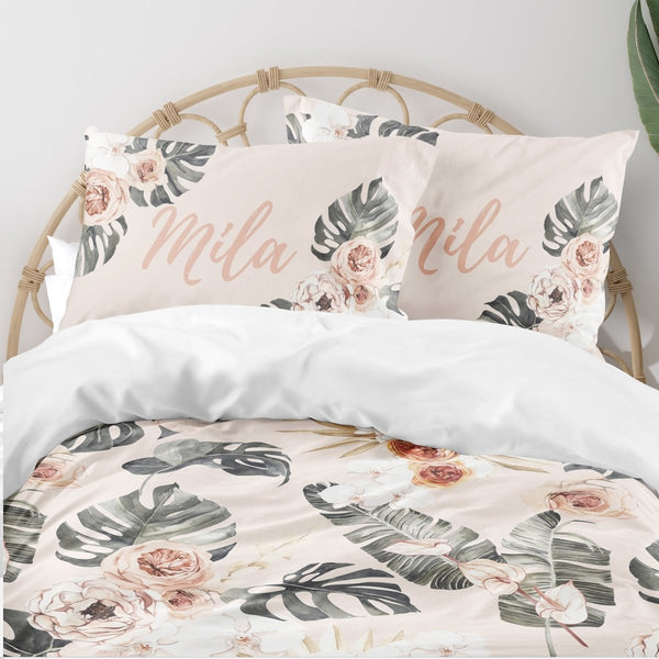 Boho Tropics Floral Kids Bedding Set (Comforter or Duvet Cover) - Boho Tropics, gender_girl, text