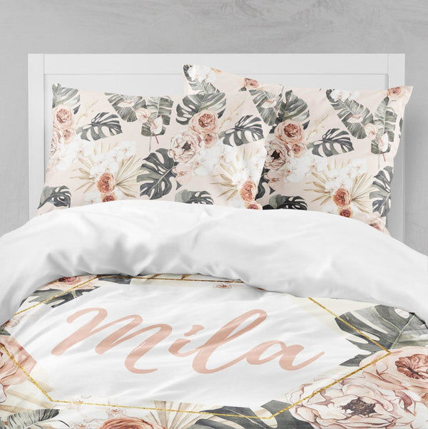 Boho Tropics Personalized Kids Bedding Set (Comforter or Duvet Cover) - Boho Tropics, gender_girl, text