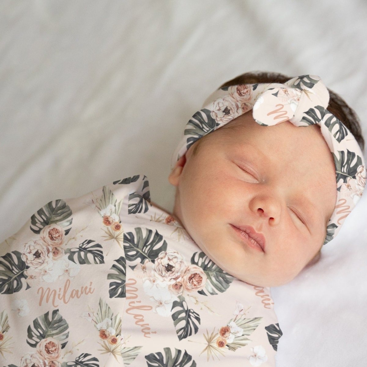 Boho Tropics Personalized Swaddle Blanket Set - Boho Tropics, gender_girl, text