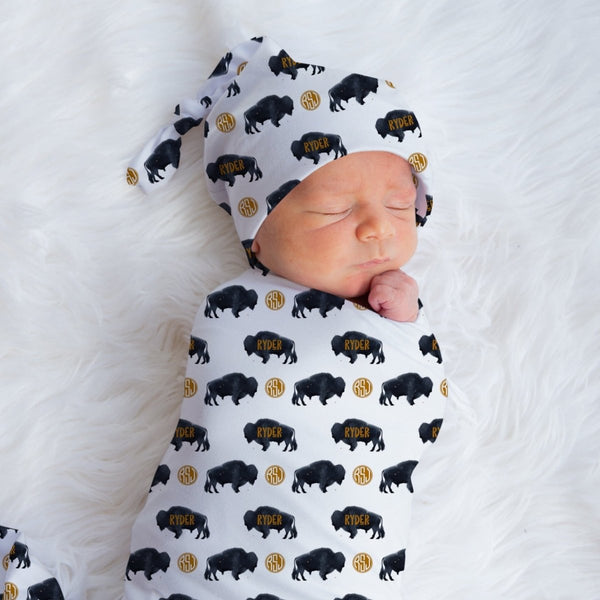 Buffalo Babe Personalized Swaddle Blanket Set - Buffalo Babe, gender_boy, text