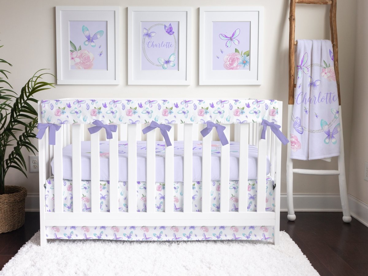 Butterfly Floral Crib Rail Guards - Butterfly Floral, gender_girl, Theme_Butterfly