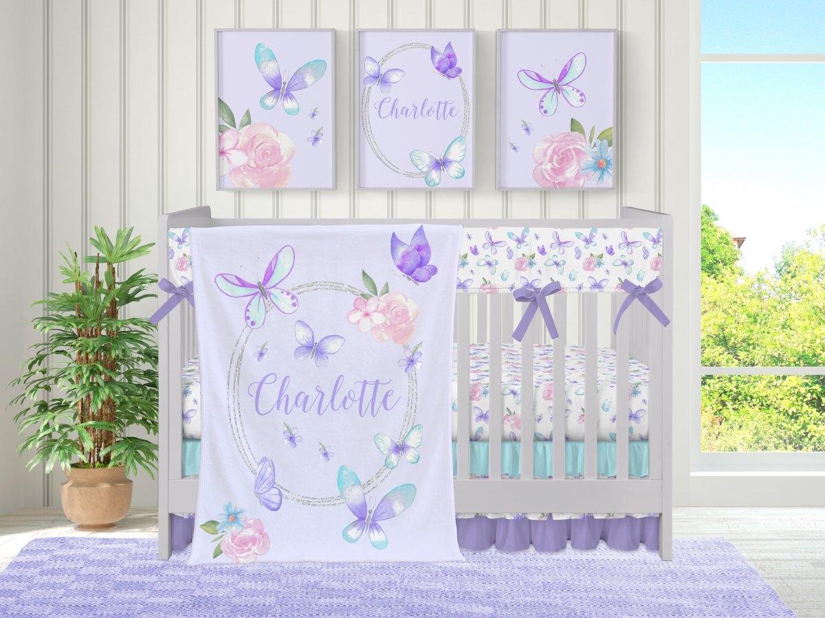 Butterfly Floral Crib Sheet - gender_girl, Theme_Butterfly, Theme_Floral