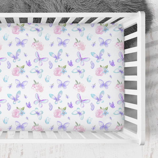 Butterfly Floral Crib Sheet - gender_girl, Theme_Butterfly, Theme_Floral