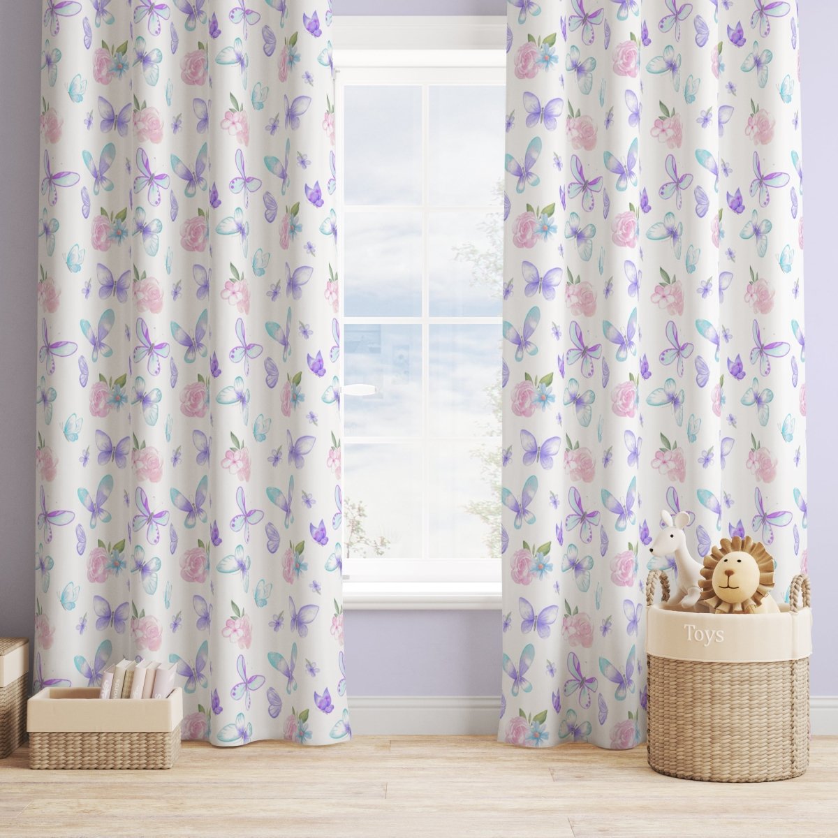 Butterfly Floral Curtain Panel - Butterfly Floral, gender_girl, Theme_Butterfly