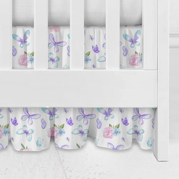Butterfly Floral Gathered Crib Skirt - Butterfly Floral, gender_girl, Theme_Butterfly